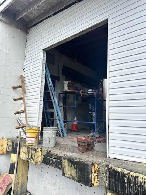 Loading door opening during lintel replacement, viewed from the dock