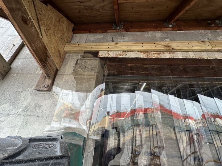 Deteriorated framing under the dock canopy.